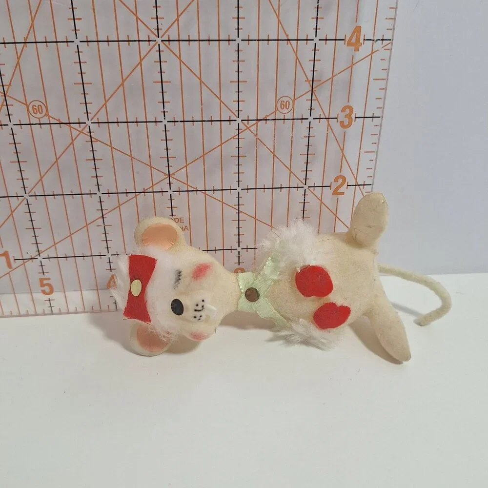 3 Vtg Flocked Mouse Mice Lot 4" Christmas Ornaments White Gray Nurse Adorable! - Picture 9 of 11